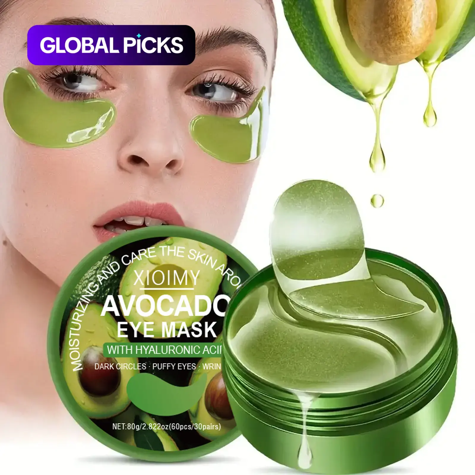 Avocado Collagen Hyaluronic Acid Aloe Gel Eye Treatment Mask, Collagen Eye Pads, Eye Gel Patches, Deep Moisturizing Hydrating Eye Masks for Dark Circles and Puffiness, Eye Care Product for Women and Men for Daily Use #GLOBAL PICKS