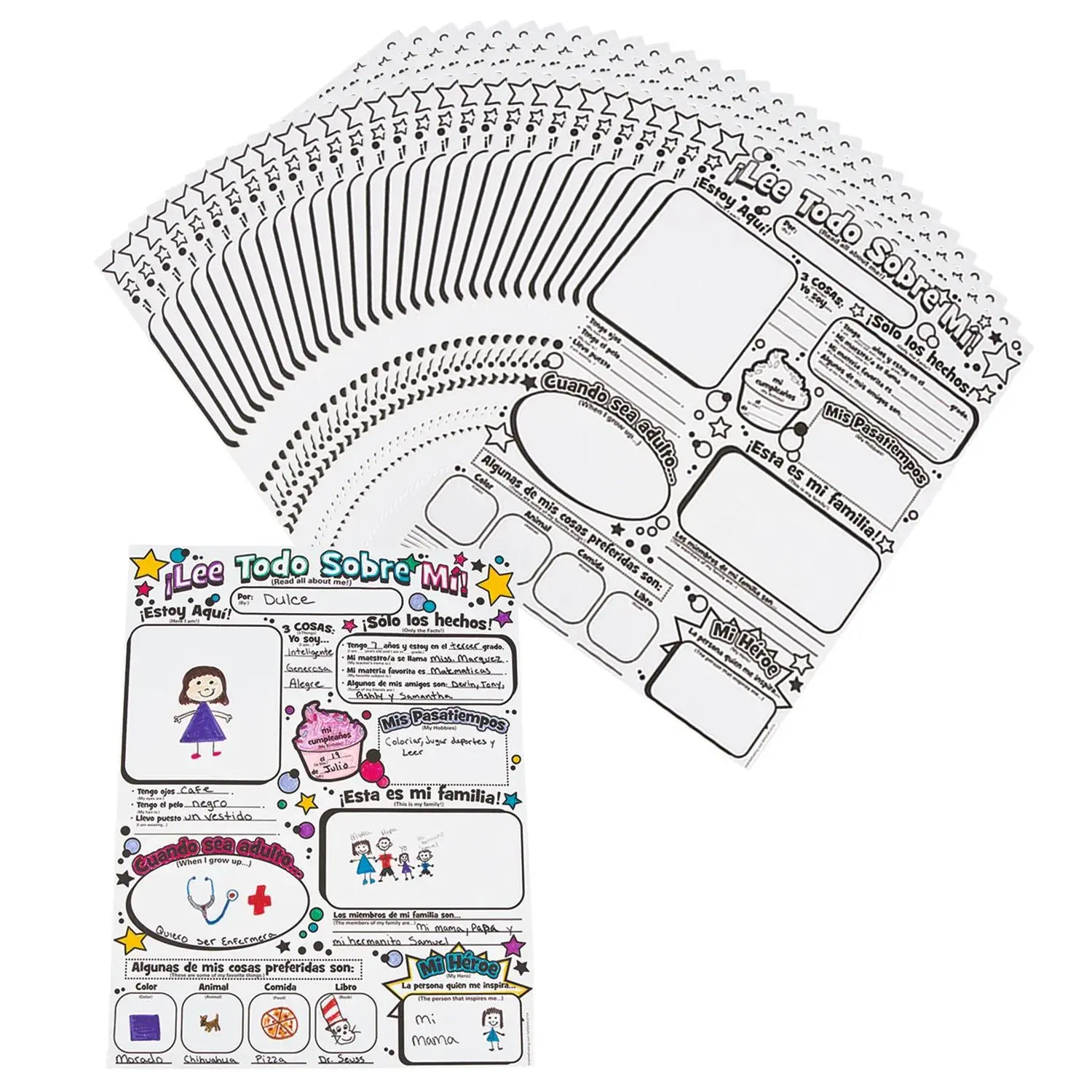 17" x 22" Color Your Own All About Me Paper Spanish Posters - 30 Pc.