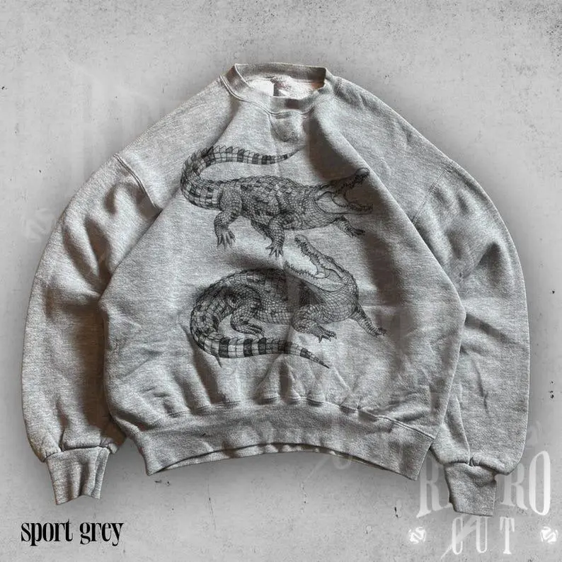 Retro Crocodile Crewneck Sweatshirt, 90’s Wildlife Graphic Sweater, Vintage Alligator Old School Shirt #25