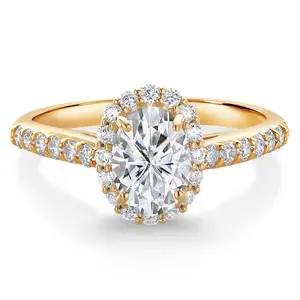 1.28 Cttw 10K Yellow Gold IGI Certified Lab Grown Diamond Halo Engagement Ring For Women | Center Oval Cut Diamond 1 Ct | D-E Color | VS1-VS2 Clarity