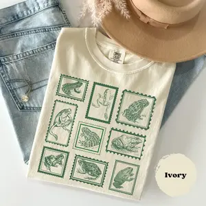 Comfort Colors Retro Frogs Shirt, Vintage Stamp Shirt, Frog Women Shirt, Boho Cottagecore, Vintage Postage Stamp, Tattoo 90s Frog