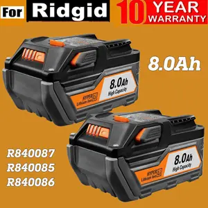 High quality  2PACK For Ridgid R840087 8.0Ah Lithium Battery Rigid 18 Volt R840085 Power Tools