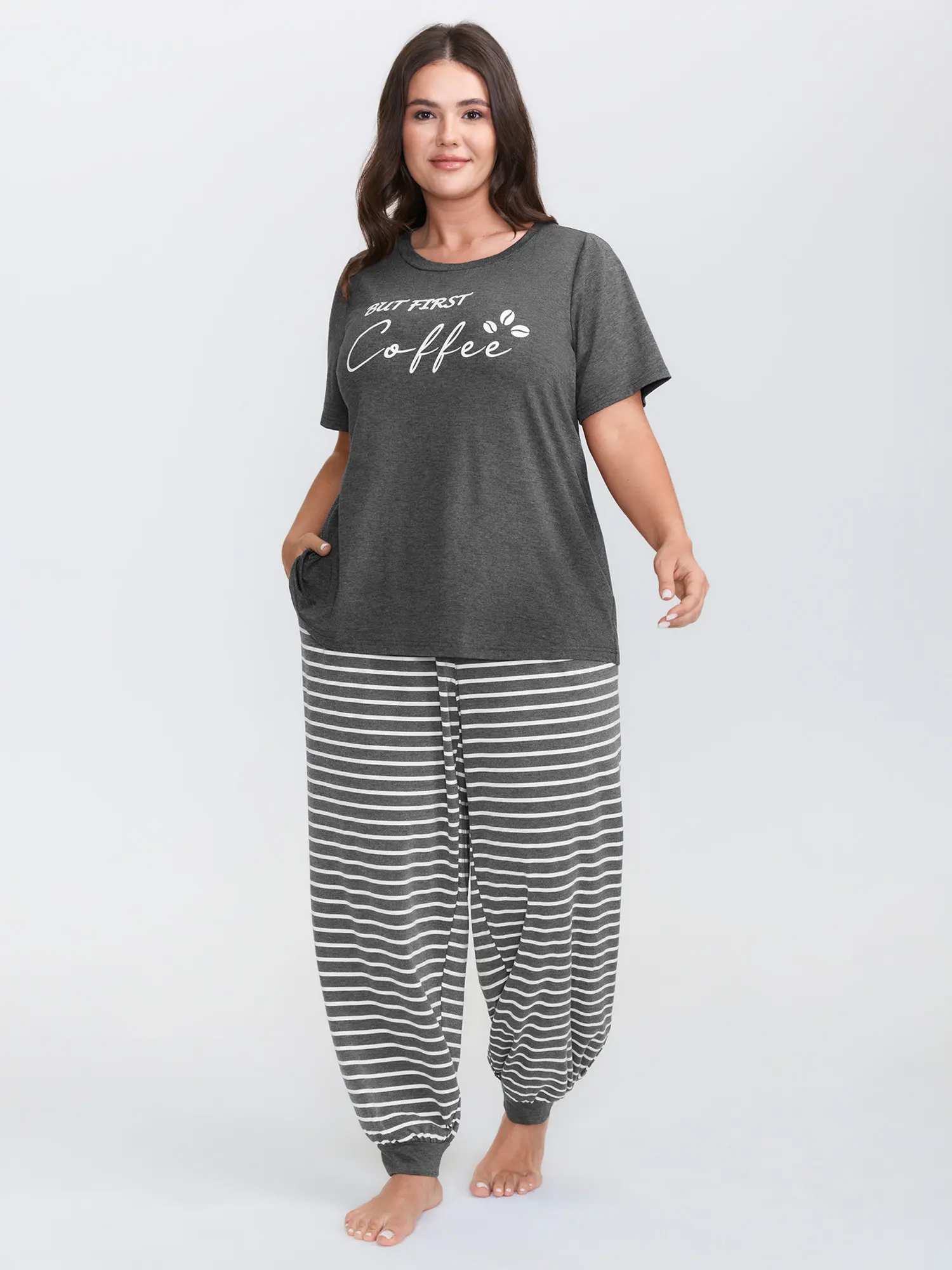 BloomChic Supersoft Striped Print Pajama Set 【M-6XL】 BloomChic Supersoft Striped Print Pajama Set 【M-6XL】