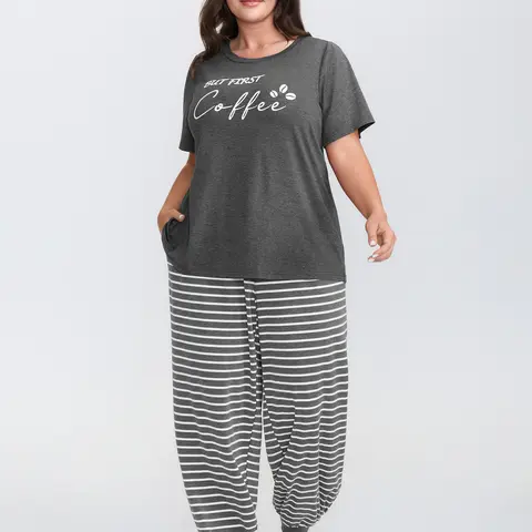 BloomChic Supersoft Striped Print Pajama Set 【M-6XL】