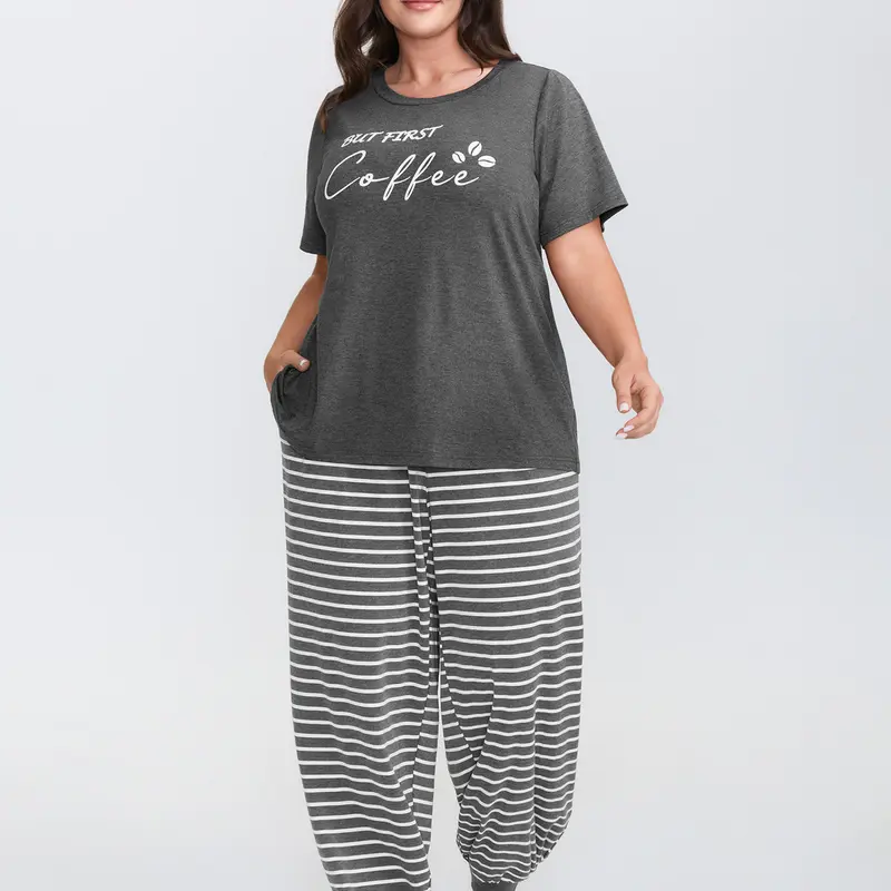 BloomChic Supersoft Striped Print Pajama Set 【M-6XL】