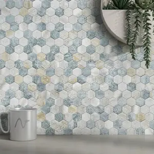 OFIT Hexagon Peel and Stick Backsplash Tiles Kitchen,Self-Adhesive etal and arble Honeycob Peel and Stick Wall Tiles Sticker osaic Heat Resistant(Blue Green Gray,5sheets)