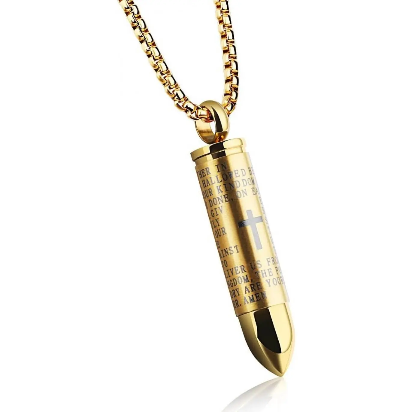 Mens Cross Pendant Necklace for Men Black Gold English Urn Lord's Prayer Stainless Steel Ash Memorial Bullet Chain Nice Gifts