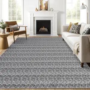 【GARVEE】Area Rug 10x13 Print Braided Rug Non Slip Low Pile Area Rug Non Shedding Carpet Rug Indoor Floor Cover Soft Velvet Rug Faux Wool Rug for Living Room Bedroom, Dark Grey