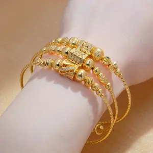 24K Gold Plated Round Ball Bracelet with Cubic Zirconia for Women Fashion Jewelry Gift