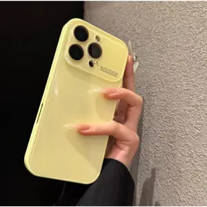 Minimalist Cellphone Cover for iPhone 17 Pro Max/16/15/14/13, Transparent Ultra-Clear Tempered Glass Back, TPU Bumper Shockproof Protective Case, Customized Handheld Device Accessory