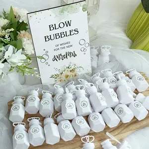Rustic Blow Bubble Party Set – 50 Mini Bubble Bottles with Wooden Sign & Stickers – Baby Showers & Valentine’s Day Parties Gifts Wedding Magical