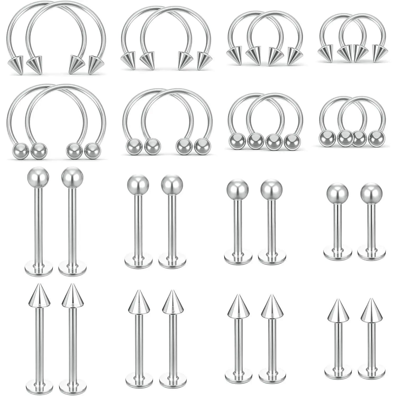 32 count 16G Lip Rings for Women,  Snakebites , Snakebite   for Men and Women (6mm/8mm/10mm/12mm)