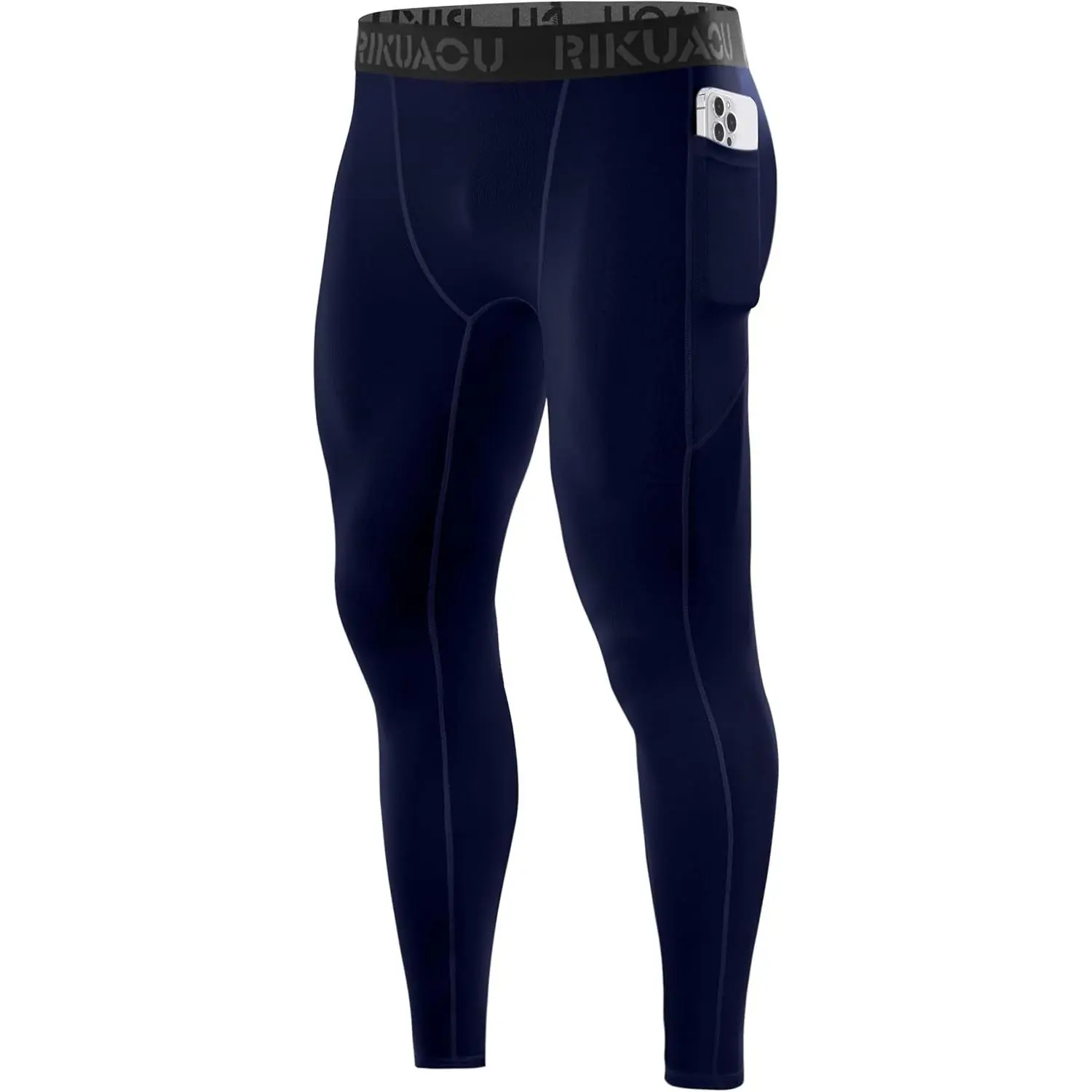 Male Solid Compression Pants - 0.1kg Polyester-Spandex All-Season Athletic Base Layer, Advanced Sweat-Wicking, Anti-Odor Treatment, Enhanced Muscle Support, Dual-Lock Secure Phone Pocket, Ultimate Multi-Sport Versatility for Running & Basketball