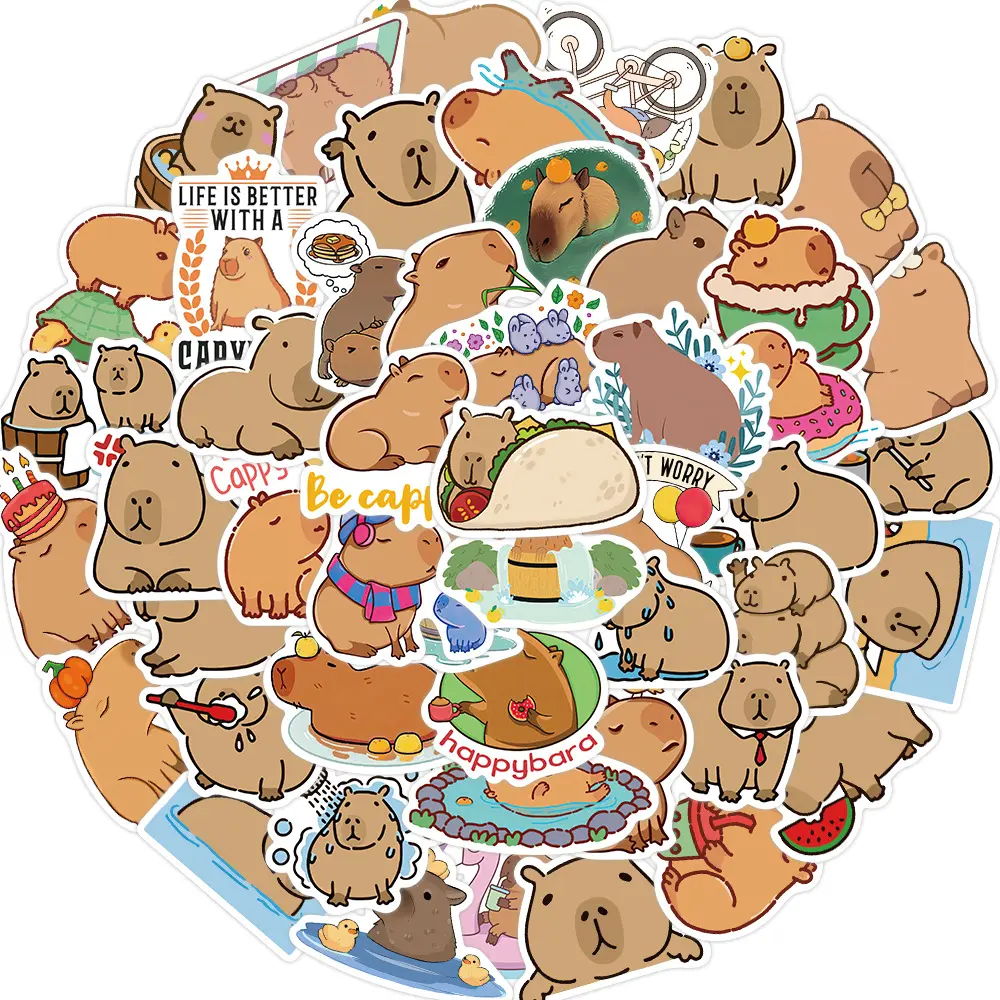 Capybara Graffiti Stickers 50pcs Cute Vinyl Waterproof Self Adhesive Decorative for Laptop Water Bottle Adults Teens Classroom Prizes