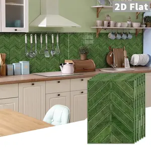 10 PCS/Box GST Dark Green Herringbone PE Crystal Foam Tile Stickers, Waterproof Oil-Proof Anti-Collision