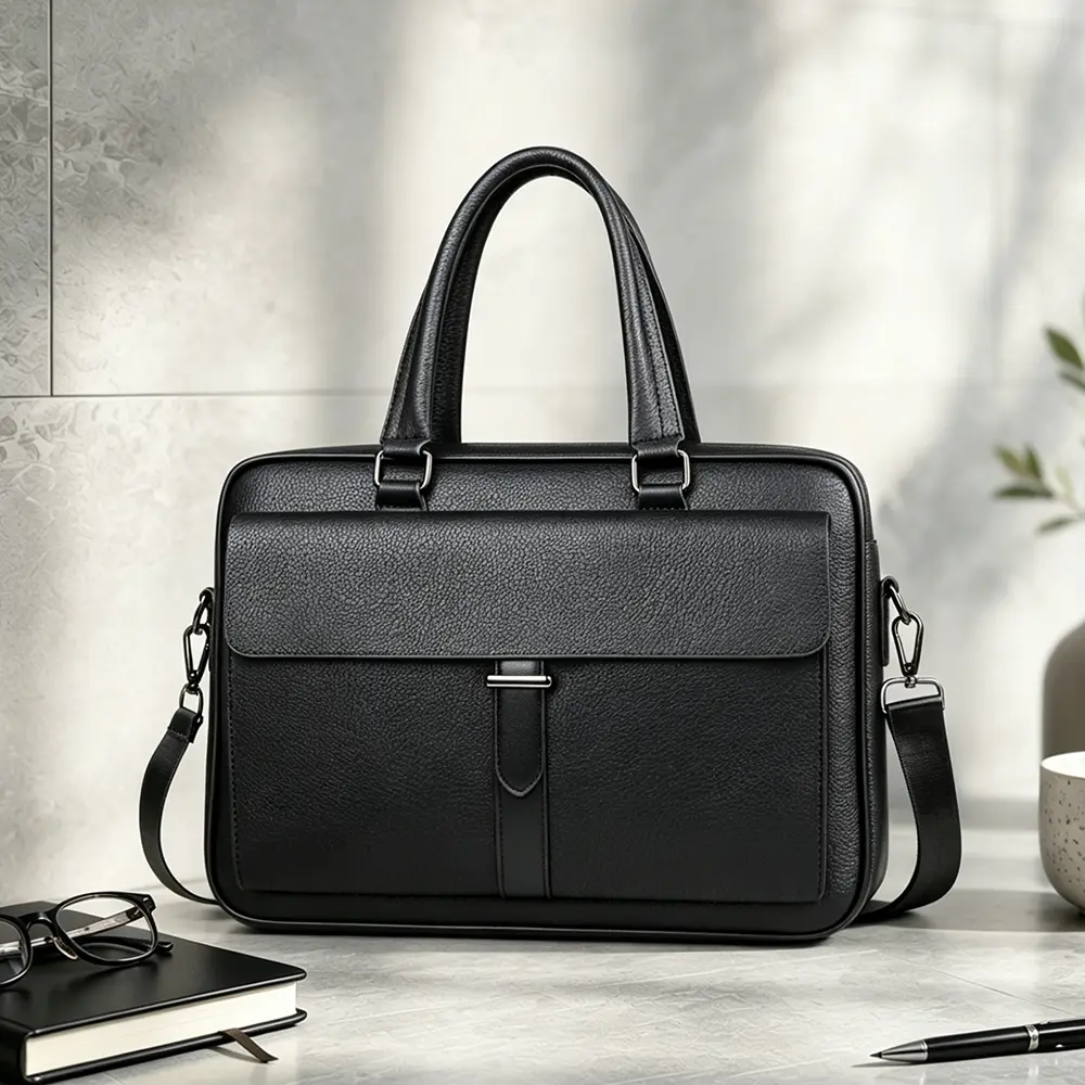 Men’s document bag/briefcase, classic laptop bag, large capacity for storing documents and office supplies, suitable for business commuting and work, PU leather, minimalist design, trendy lychee texture, solid color