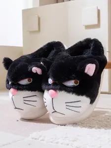 Men's Fashion Soft Sole Cotton Slippers, Autumn Winter Warm Home Shoes, Cute Cat Cartoon Design, Thick Bottom Comfortable Indoor Footwear