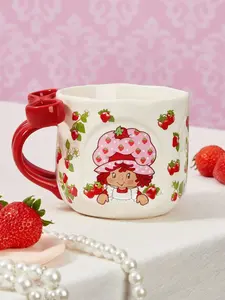 Strawberry Shortcake Cute Strawberry Ceramic Mug - 16.9oz/500ml Themed Cartoon-Printed Reusable Cup with Bow Handle, Cold-Heat Resistant, Microwave-Dishwasher Safe, Ideal for Beverages (Water, Milk, Coffee), Beverage, Washable