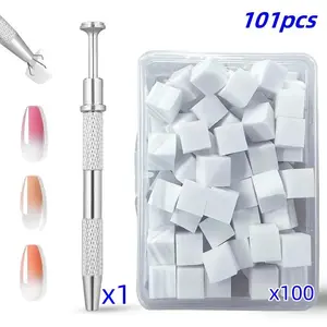 101-Piece Soft Nail Sponges Set with 1 Nail Art Pen Holder, Ideal for Nail Care, Nail Design and Cleaning Supplies, Multi-Pack for Nail Enthusiasts