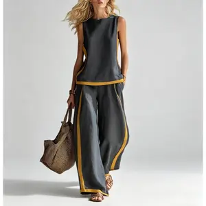 G3 2026 Latest Summer Boho Fashion Womens two-piece set, comfortable sleeveless casual top and relaxed-fit wide-leg pants, lightweight breathable loungewear outfit for daily travel, office, street, and party wear