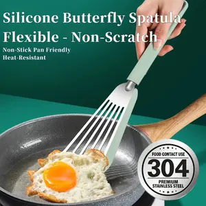 Food Grade Silicone Butterfly Spatula Heat Resistant Non Stick Pan Turner for Frying Fish Pancakes Stir Fry Kitchen Cooking Accessories Tool - YY