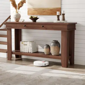 54-Inch Console Table with Drawers, Wooden Entryway Table with Open Shelf, Farmhouse Sofa Table for Living Room