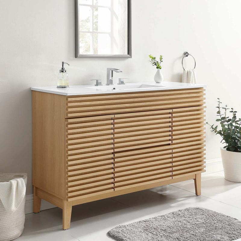 Modway Render 48" Single Sink Bathroom Vanity in Oak White