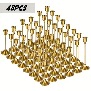 48Pcs Vintage Brass Gold Candlesticks  Ideal bulk decor for weddings, holidays and daily home styling, Candles Not Included