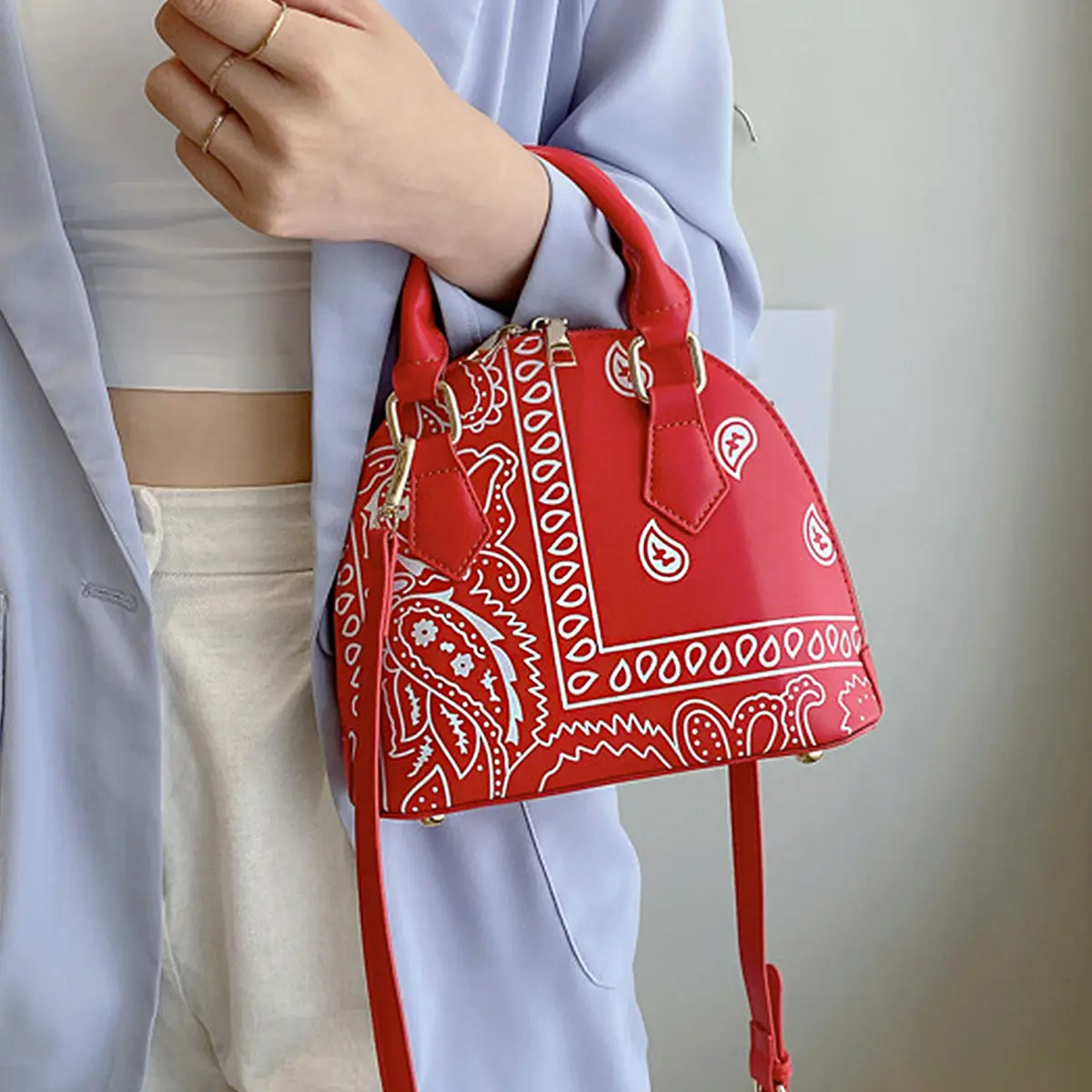 Women's Cashew Flower Shell Shoulder Bag, Double Handle Crossbody