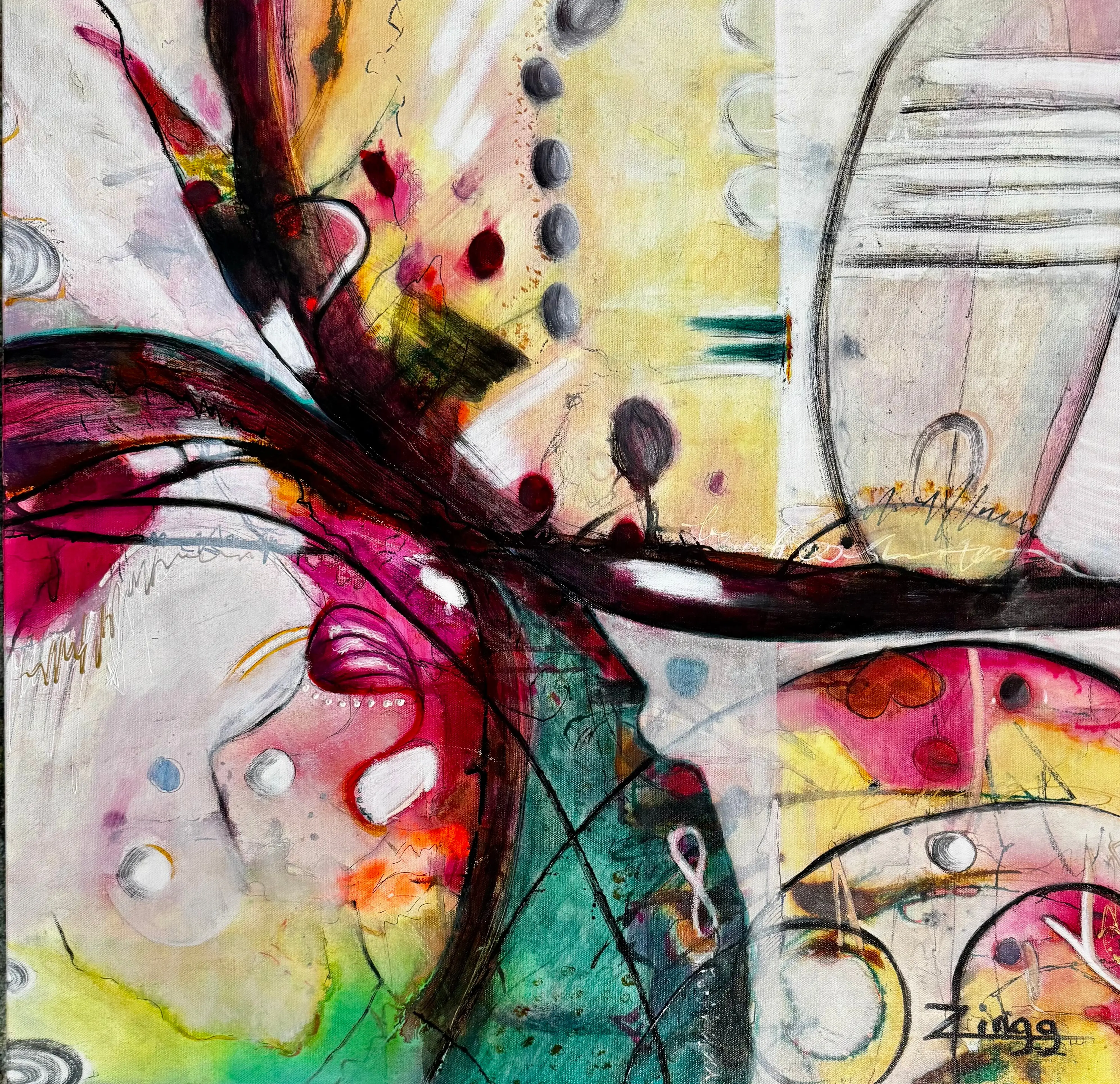 Unfolding Threads | 30x30 inch Modern Oil Painting by Theresa Zingg