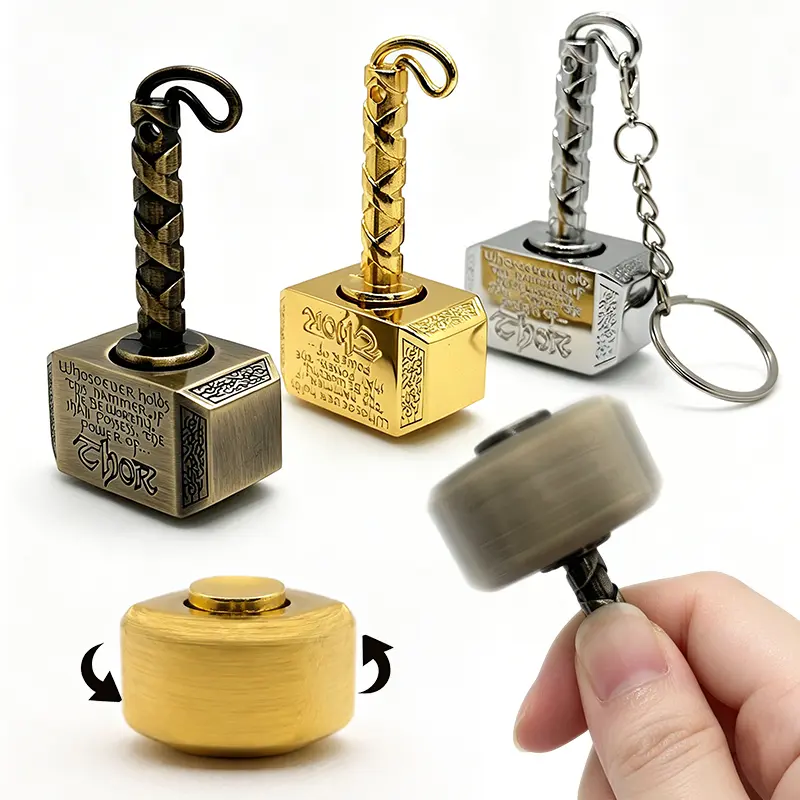 Solid Metal Thor Hammer Fidget Spinner, Clicky ASMR Mjolnir Stress Relief Keychain, Pocket EDC Fidget Toy for Adults & Teens, Ideal Gift for Boys