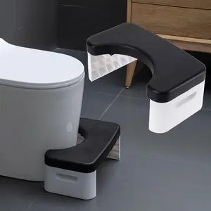7 inch Folding Toilet Stool, Squatting Poop Stool, Bathroom Potty Step Stool, Toilet Assistance Steps, Step Stool, Fits All Toilets, Detachable ＆ Stackable, for Healthier Toilet Posture (Black)