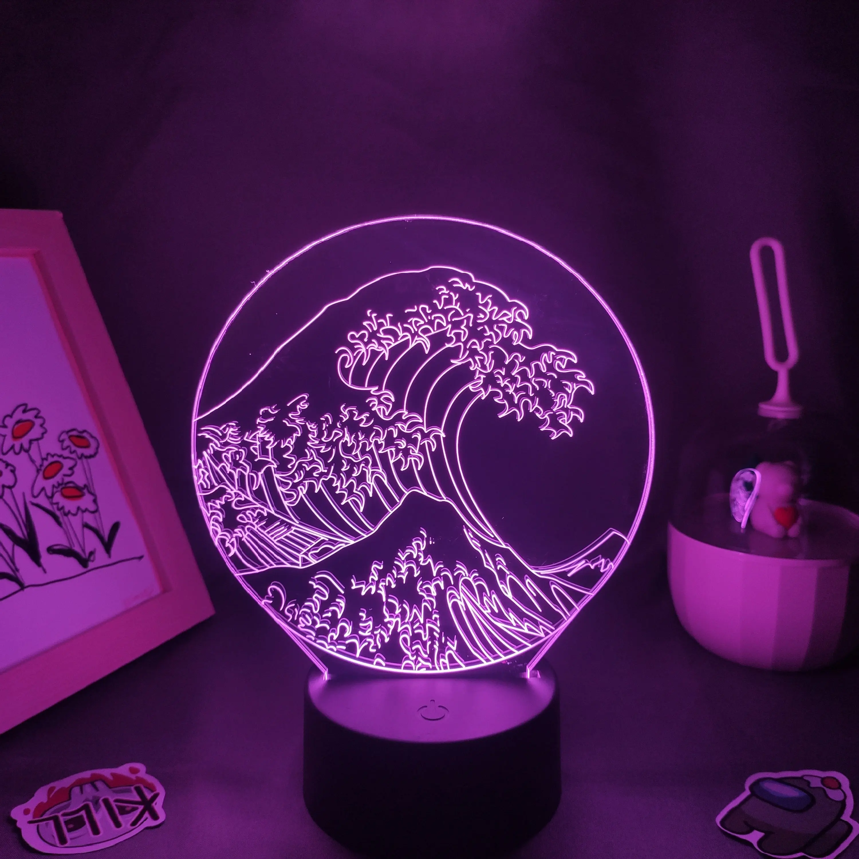 The Great Wave off Kanagawa Japanese Art LED Lamp - 3D Night Lights for Kids Bedroom Bedside Decor
