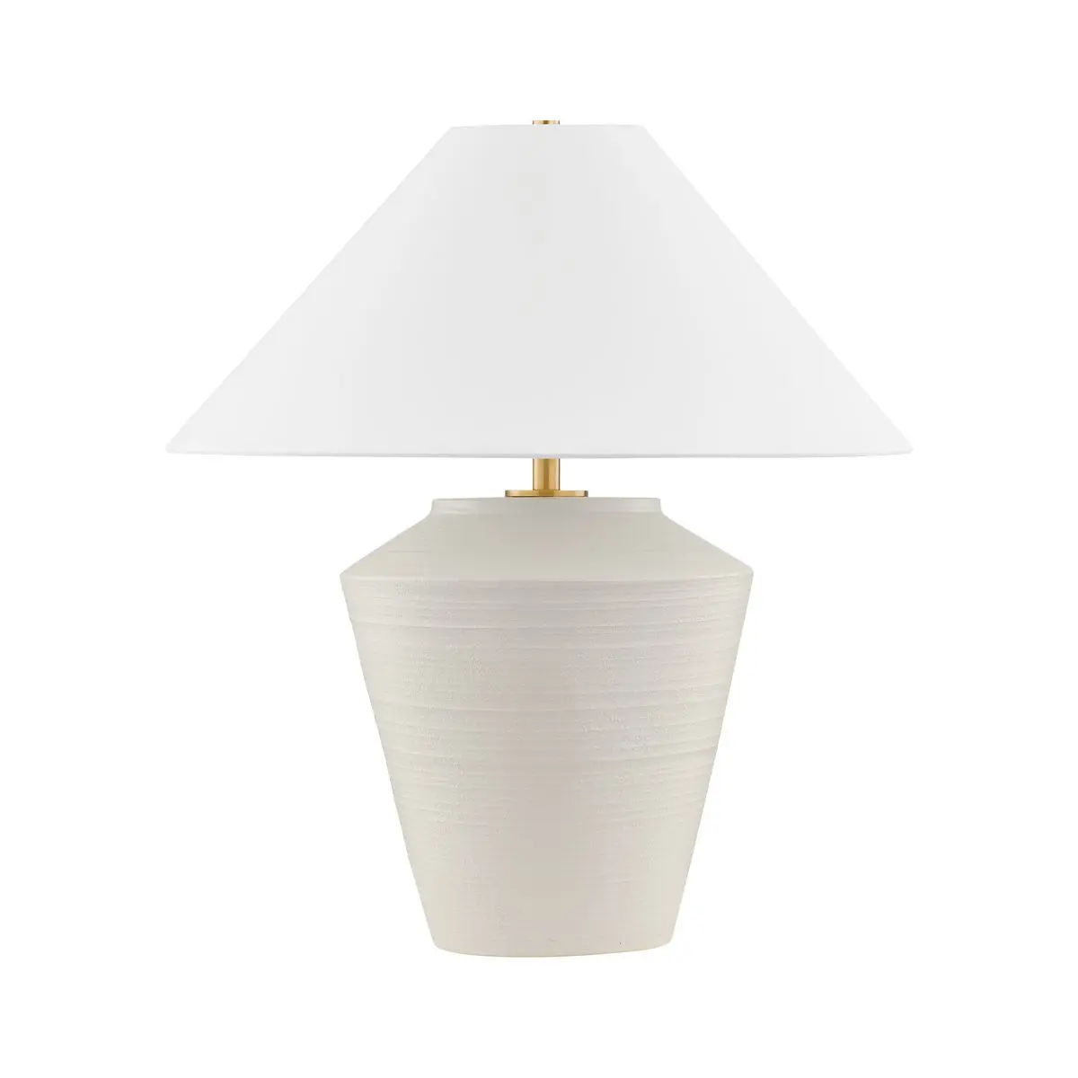 Rachie Table Lamp - Whitewashed Terracotta Body with Angular Linen Shade and Aged Brass Frame