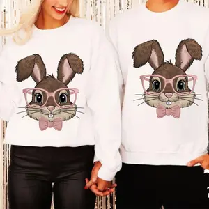 Cute Bunny Glasses Sweatshirt - Vintage Brown Rabbit with Pink Glasses & Bow Tie - Unisex Oversized Sweater - Aesthetic Bunny Lover Gift for Her & Him Comfortable
