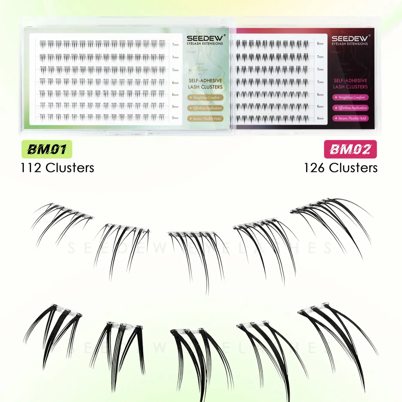 Seedew Self-Adhesive Lower Lash Clusters 5mm 6mm 7mm 8mm Bottom Eyelashes 112-126 Clusters J Curl Natural Party Style No Glue Needed DIY Lashes Clusters False Eyelashes Extensions Best Lash Clusters