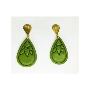 Olive Green Teardrop Dangle with Gold Teardrop Stud Earrings-Crafting By BB