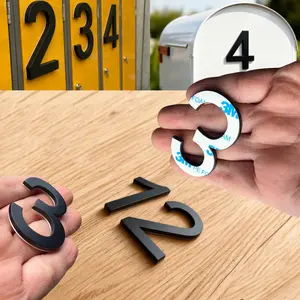 1pc Black 6cm/2.36in Self Adhesive House Number Stickers 0.3cm Thick Stainless Steel Door Number Signs For Mailbox Lockers Home Room Metal Address Sign