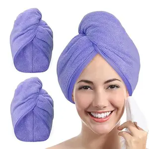 2 Counts Microfiber Hair Towel Wrap -  Lilac Purple Hair Head Drying Turban Curly Fast Absorbent Dry Anti Frizz Twist Plopping Long Shower Turban for Women with Button