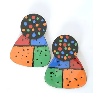 Polka Paradox- Canvas Collision Color Blocked Earrings with Vibrant Palette & Secure Locking Mechanism for Fashion Enthusiasts