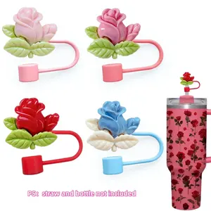 4pcs rose flower Silicone Straw Covers for 30oz & 40oz Tumblers – Dust-Proof, Reusable Tips for Hikers, Campers & Commuters | Perfect Christmas, Mother's Day or Holiday party Gift