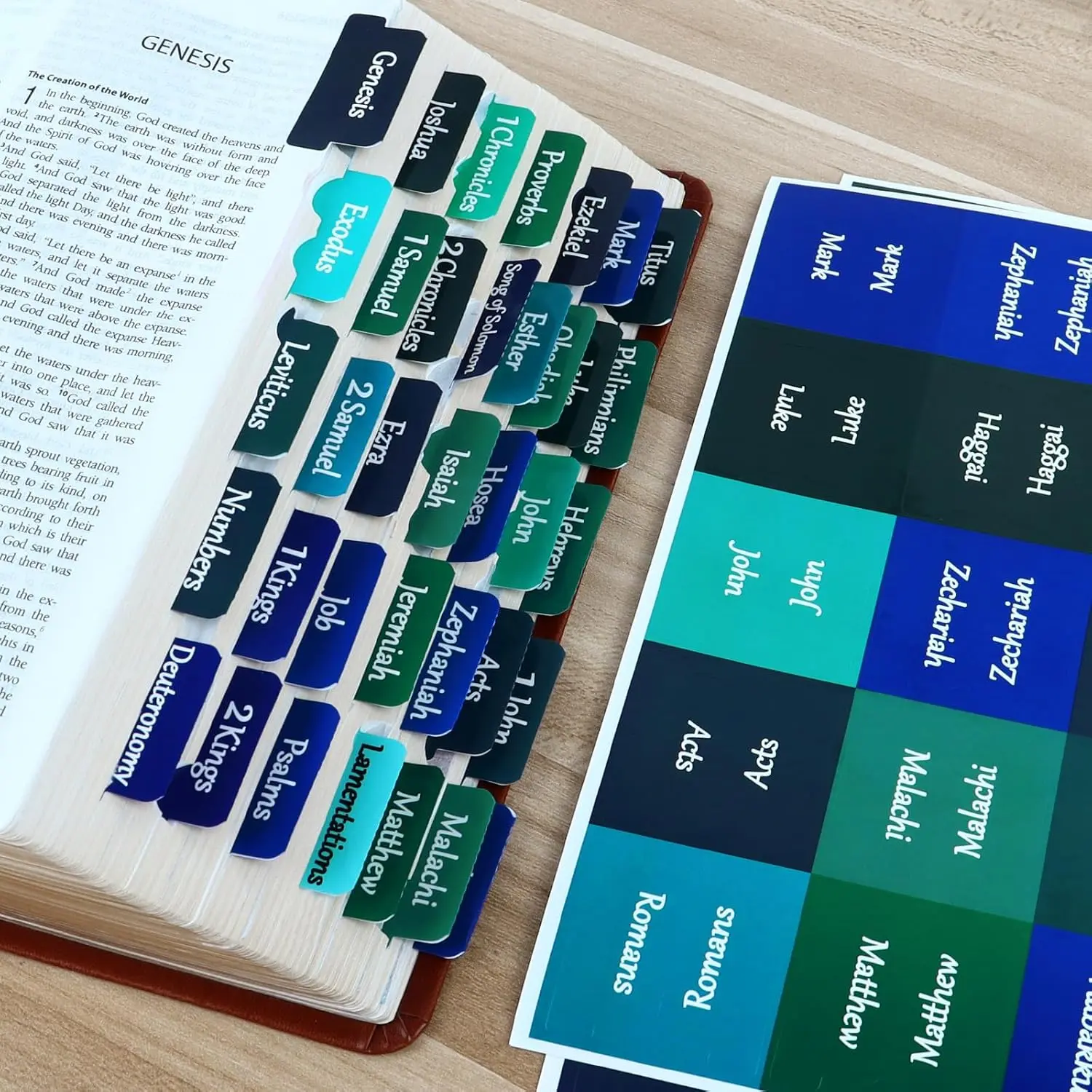 Blue  Tabs for Men Boys, 90 count Laminated Large Print  Bookmarks,  Index Tabs Study Supplies Guide Kit, Baptism Christian Gifts for Women Girls Beginner Easy to Read