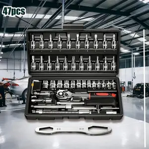 47-Piece Upgraded Automotive Repair Tool Set – Includes Ratchet Wrenches, Hex Wrenches (Allen Keys), Multi-Function Wrenches, and Socket Wrenches. Ideal for mechanics and DIY enthusiasts for car, bicycle, and motorcycle repairs. Suitable for use in garage