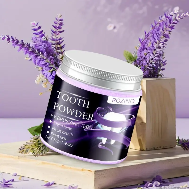 ROZINO Purple Teeth Whitening Powder—cleans teeth and freshens breath Enriched with botanical ingredients and mint extract it offers gentle whitening and a refreshing mint flavor  Suitable for daily use 50g Oral, Toothbrush, Brush