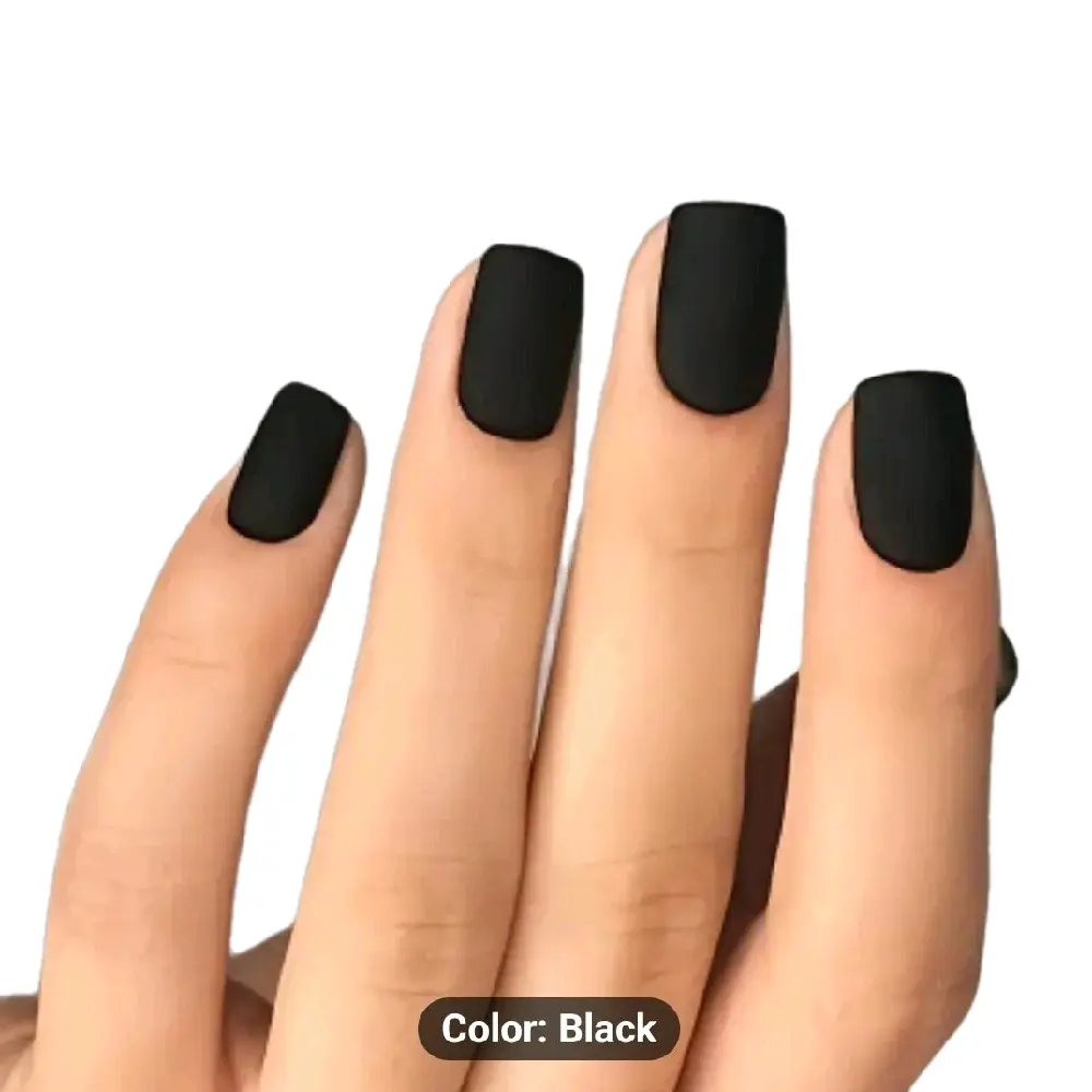 Extra Short Press on Nails, Pure Black Fake Nails Short Squoval, Natural Round Square Glue on Nails Glossy Gel, Acrylic Dark False Nail Kits for Women, Reusable Stick on Full Cover Nails coverage