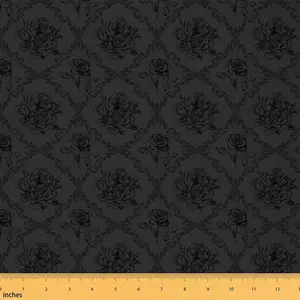 Gothic Fabric by The Yard,3 Yards,Vintage Rose Waterproof Outdoor Fabric,Black Damask Upholstery Fabric,Luxury Floral Flower Outdoor Fabric