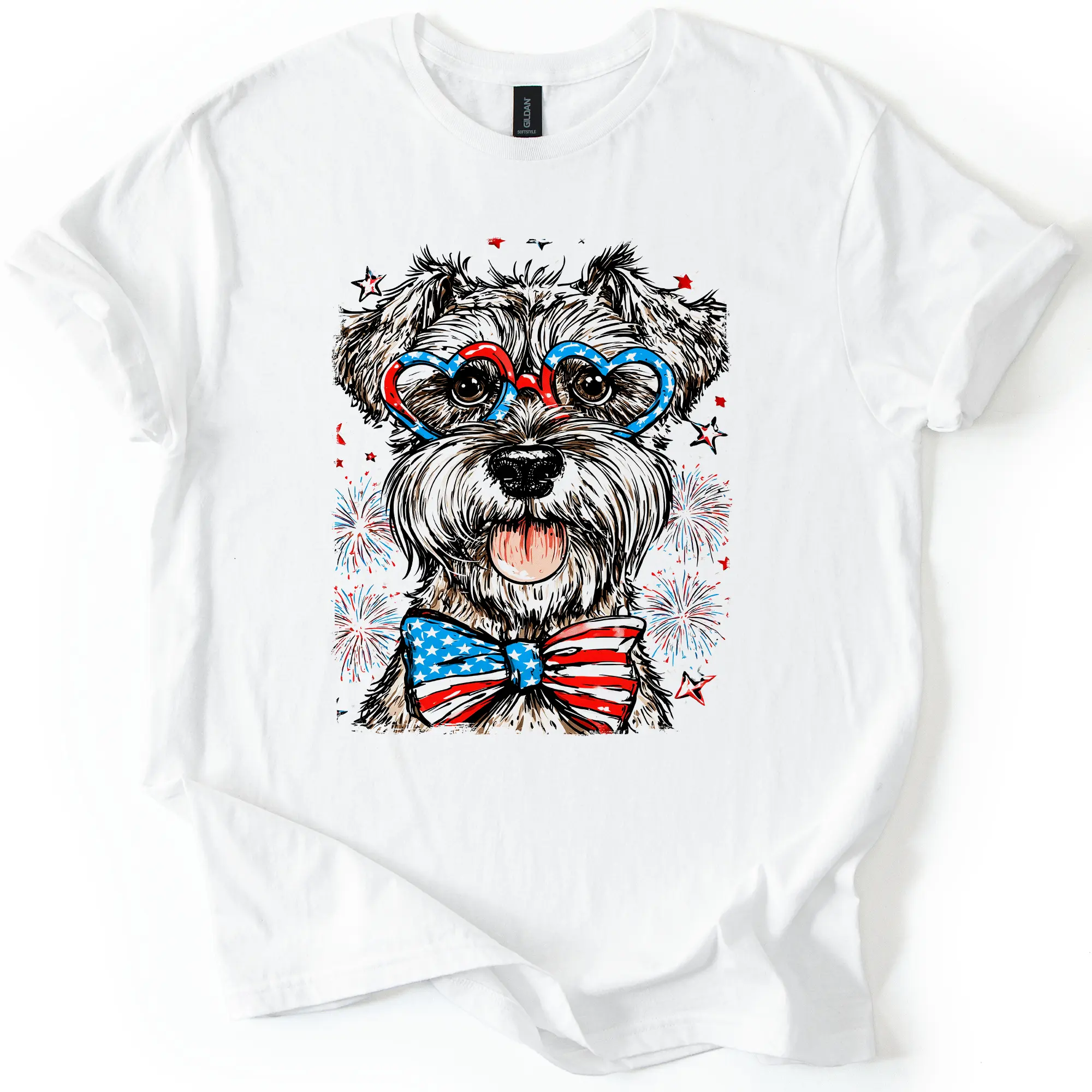 Schnauzer Patriotic Dog, USA, America, Pet Lover, 4th of July, Soft Style T-Shirt, Soft Style Tee, Women's Graphic Tshirt
