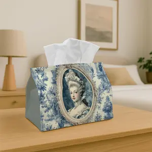 1PC Tissue Box Holder Blue White Vintage Portrait Frame - Multifunctional Napkin Dispenser for Home, Party, Car Decor - Decorative Tissue Paper Organizer, Living Room, Bedside Table - Compatible with Tissues/Roles/Sheets