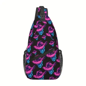 Crossbody Sling Backpack Sling Bag Travel Hiking Chest Bag Daypackfor Men And Women, Neon Style Skulls Multipurpose Crossbody Shoulder Bag, Perfect For Fishing Beach Vacation Gothic Bat Messenger