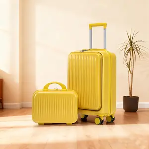 14"/20" 2 pcs/set in ABS Spinner Wheel Luggage, with Combination Lock and Front Opening Design, 14" Cosmetic Case